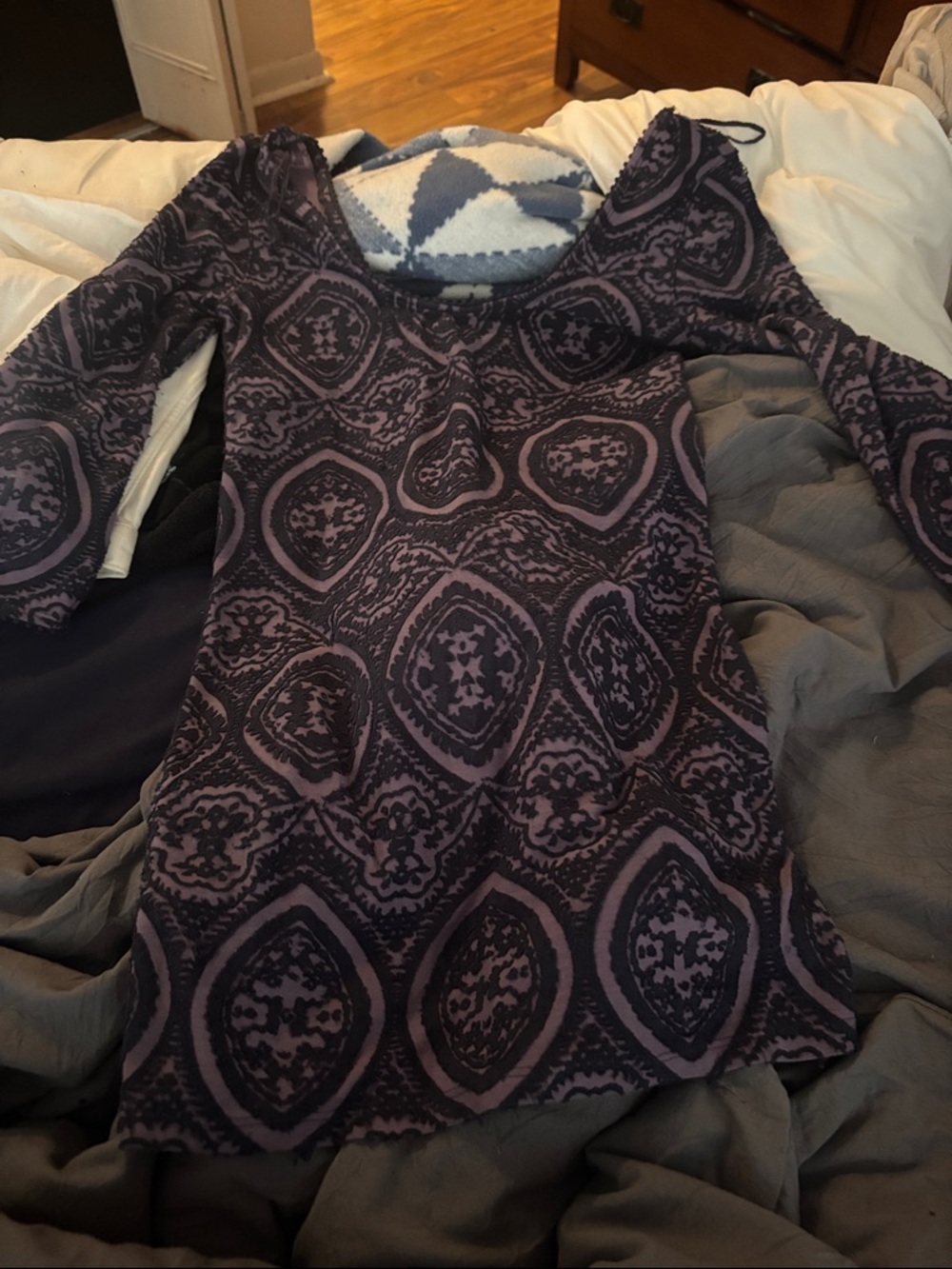 Free People Purple Printed Long Sleeve Scoop Dress